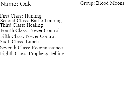 Oak's Schedule