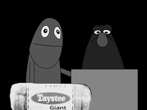 Taystee bread and Commercial but mouth closed