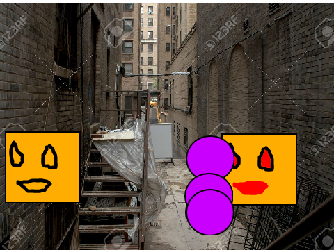  orange square and a purple circle.