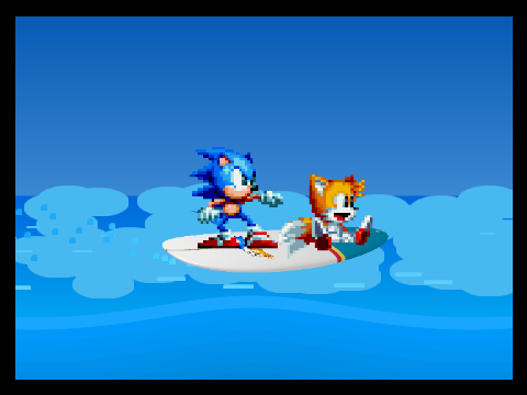 Sonic and Tails on surf board