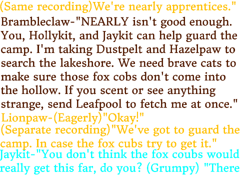 Lines for -=Po3=- Prologue, Ep 1, and Ep 2 Brambleclaw