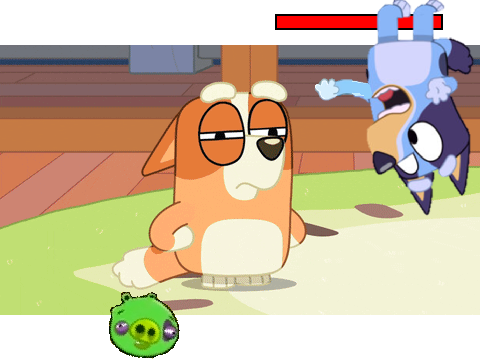Bluey drops on angry birds pig