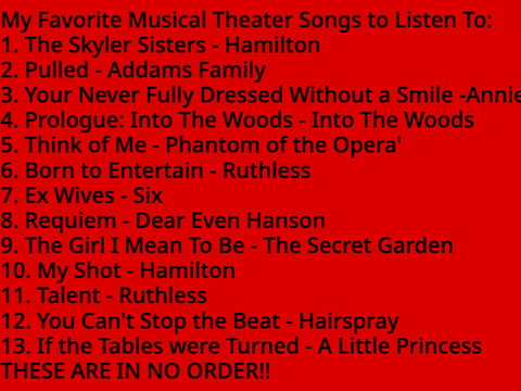 My Favorite Musical Theater Songs to Listen To!