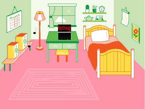 bedroom with music animation and a laptop!