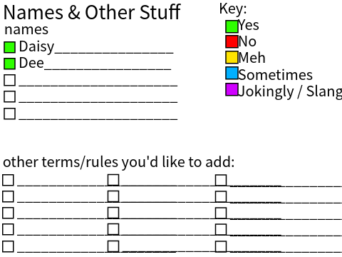 Terms & Pronouns Sheet 