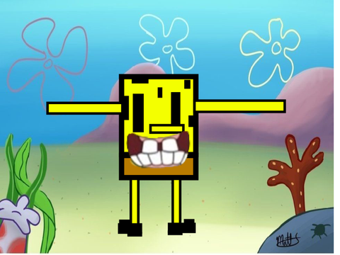 spongebob sings never gonna give u up out of tune, but it’s the T pose.