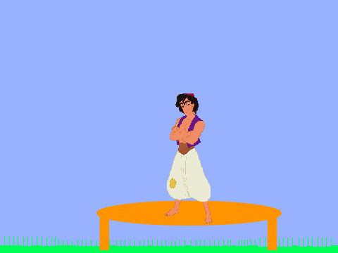Alladin jumping on the  trampoline