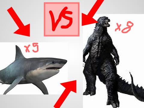 WIELKA BITWA = 5 REKINÓW KONTRA 8 GODZILLI !!!!11!!!1!11!