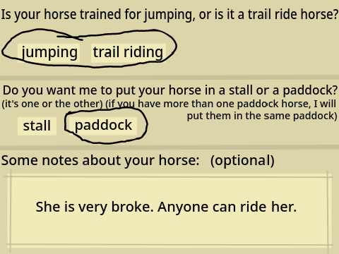 Form to board a horse at Heavy Hunters Stables 