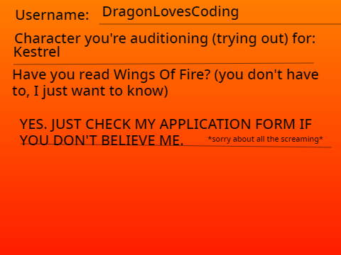 Wings of Fire Prologue Auditions: Kestrel