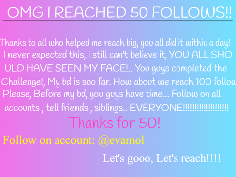 Thanks for 50..... Let's reach 100!!!!!