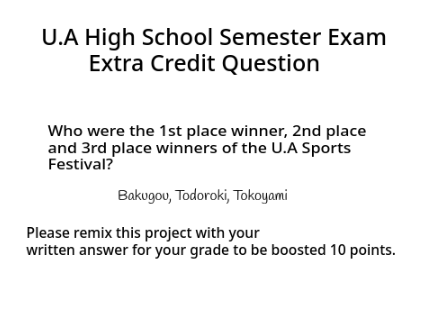  - U.A High School Semester Exam Extra Credit -