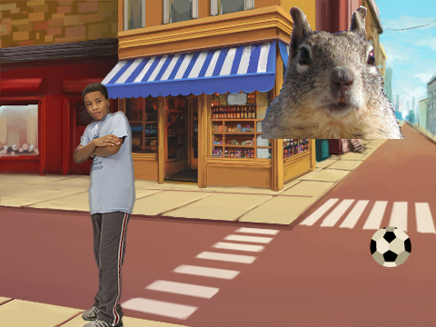 Boy With Squirrel and Moving Soccer Ball (Interact-able) 
