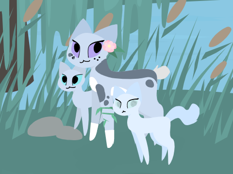 My OC - Silverbrook and her kits, Willowkit and Jadekit