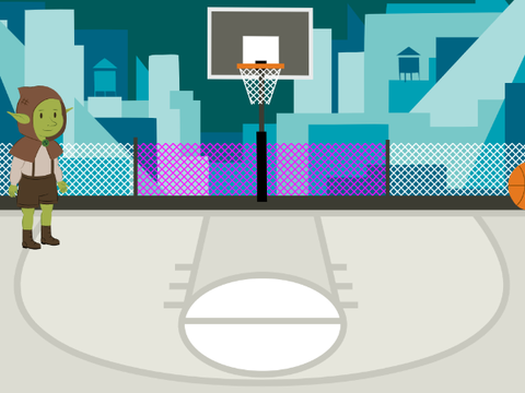 Shrek plays basketball