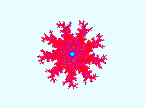 Generalized   Newton's fractal f(z) =z^-9+i F(z)=z^-8/-8-iz a=1+i