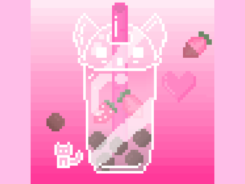 Strawberry boba || Pixel Art
