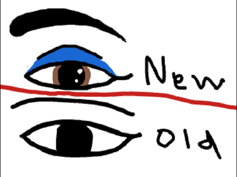My drawings of Ancient Egyptian style eyes vs. King Tut's eyes on his golden mask