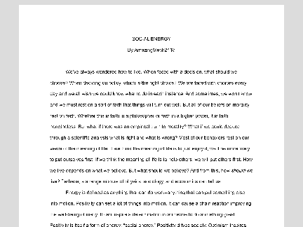 Social Energy - An Essay