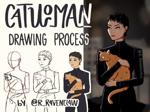 Catwoman Drawing Process