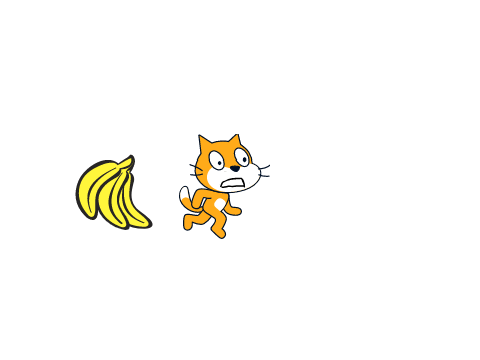 Scratch cat running from a banana