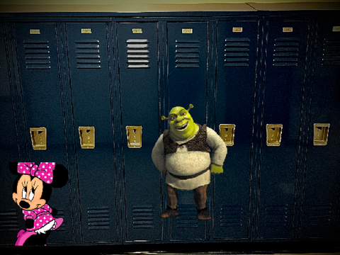 Shrek and Minnie  in the susrooms 