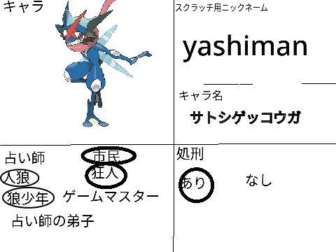 yashimanの人狼ゲーム　参加シート