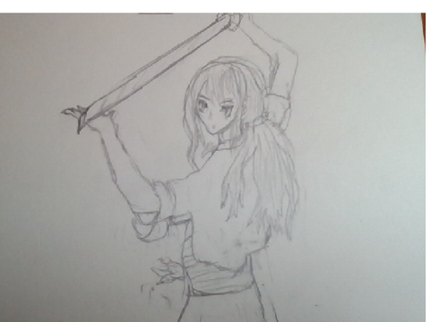 fierce anime girl drew by pencil no use of internet
