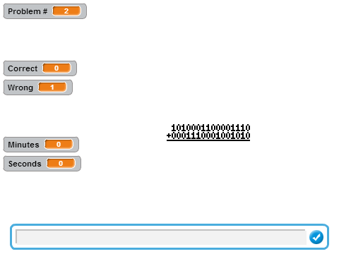 16x16 Binary addition problem generator