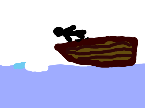 The person falls into the ocean.