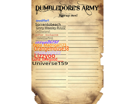 Dumbledore's Army Sign Up Sheet