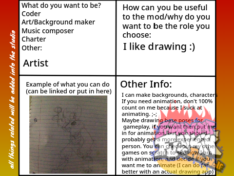 FNF Vs Fire Wolf Dev sign up sheet || Artist