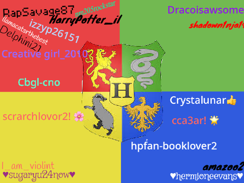 Sign your username on your Hogwarts house!!