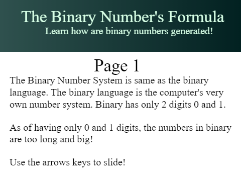 The Binary Number's Formula