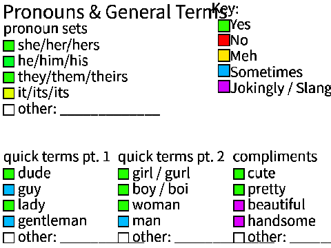 My Terms & Pronouns Sheet