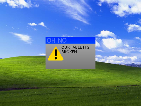 OH NO OUR TABLE IT'S BROKEN