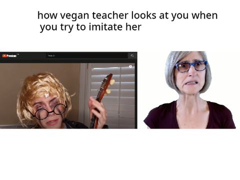 how vegan teacher looks at you when you try to imitate her
