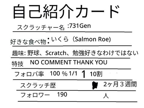 731Genの自己紹介カード（未だに出してなかった）