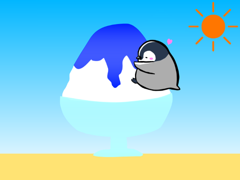 かき氷に飛びつくペンギン