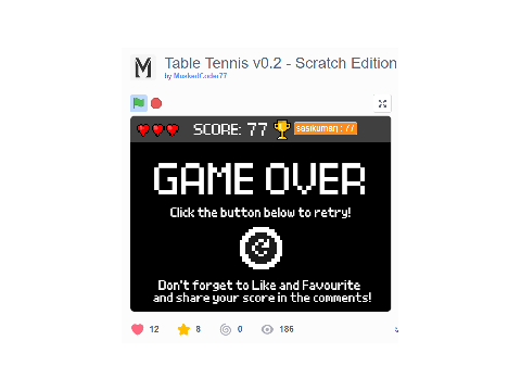 I hold the record for Table Tennis v0.2 - Scratch Edition