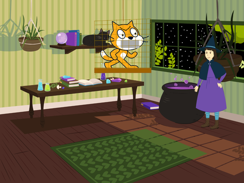 the witch and scratch cat #animations #scratch cat