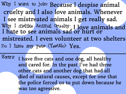 Animal Cruelty Awareness Club: Join Sheet Entry