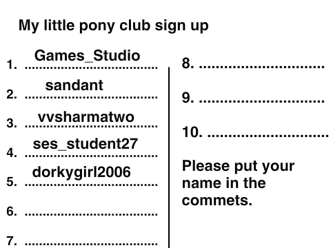 My little pony club sign up