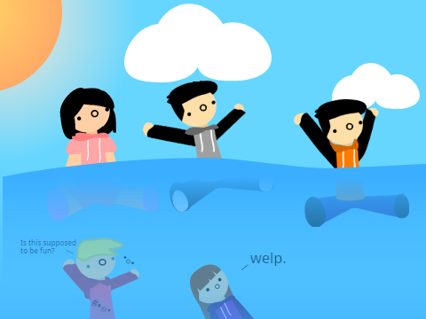 im now . o .ing in the sea with people!