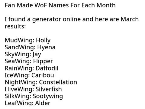 fan made names for wof that i found online