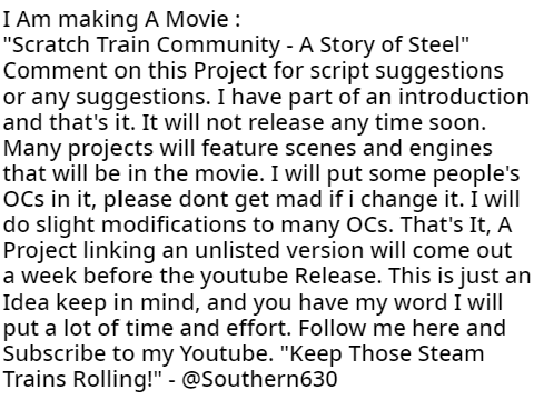 New Movie Announcement - Scratch Train Community - A Story of Steel