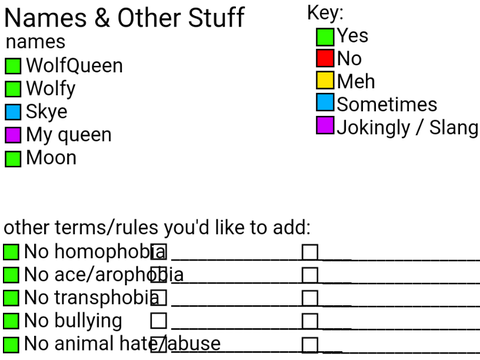My Terms & Pronouns Sheet