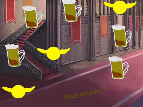 The wand, butterbeer, and golden snitch