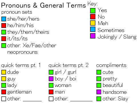 Terms & Pronouns Sheet ✨