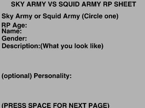Sky Army vs Squid Army Roleplay sheet
